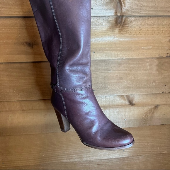 Vintage Brazilian leather Knee High Brown Heeled Boot buckle Classic west zip - Picture 2 of 9